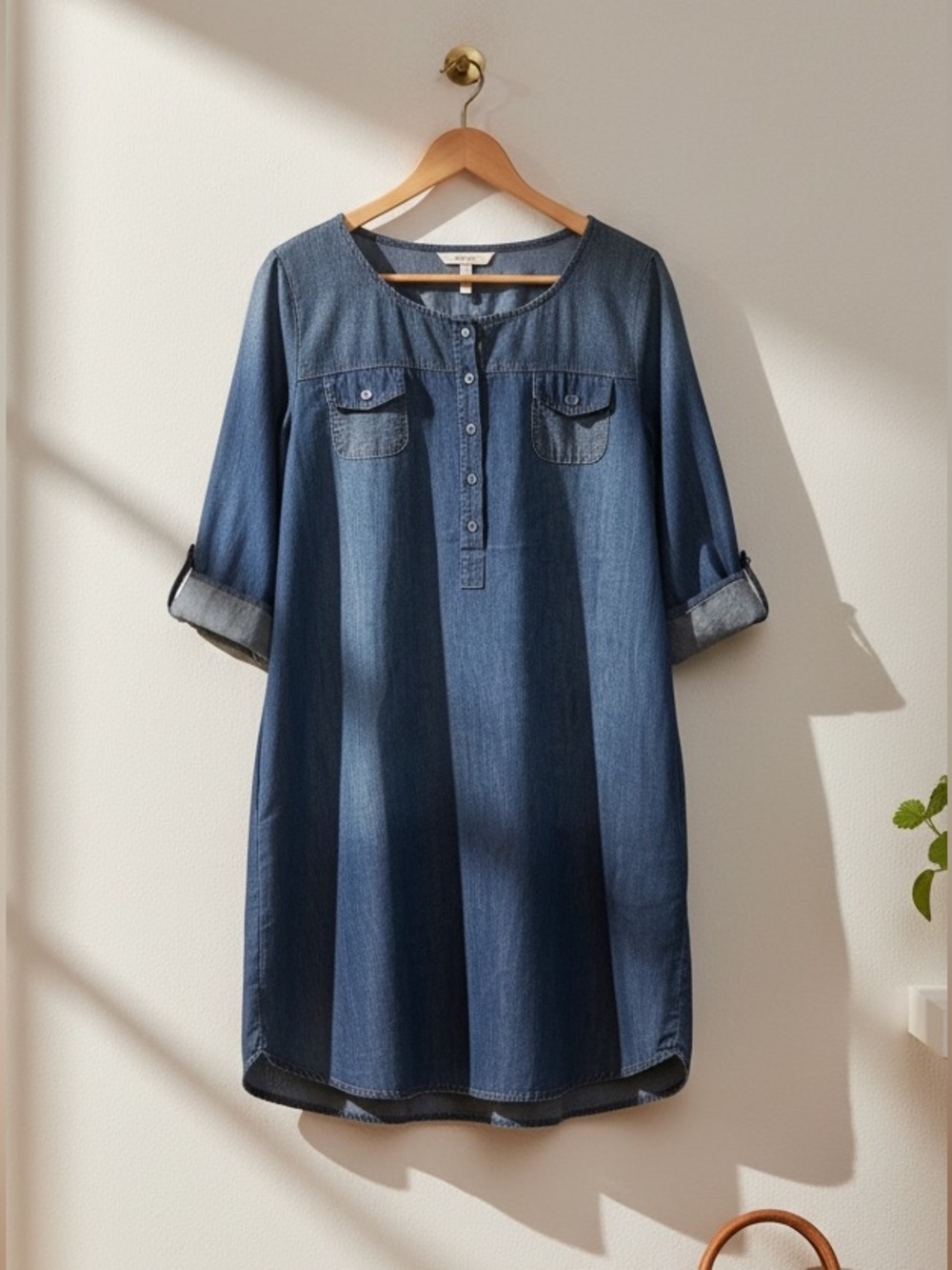 Carina Ricci Italy Denim Tunic Dress Sequin Shoulder Accents Size S